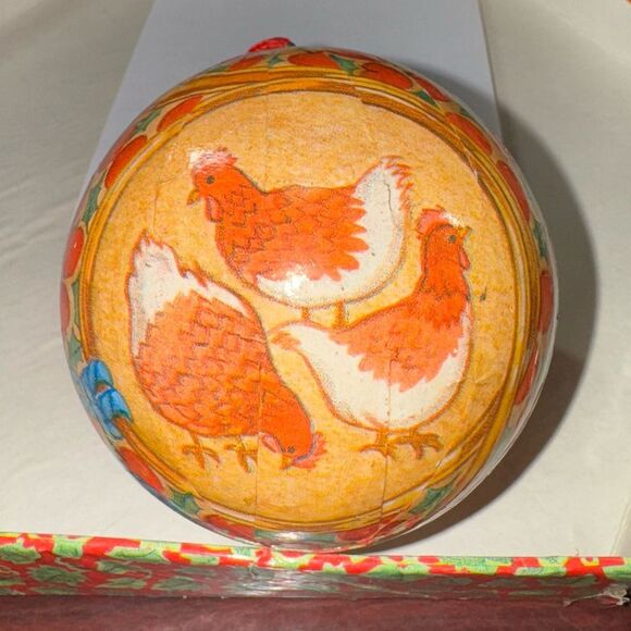 Vintage 12 Days of Christmas Papier Mache 3 Three French Hens Tree Ornament - Picture 1 of 2
